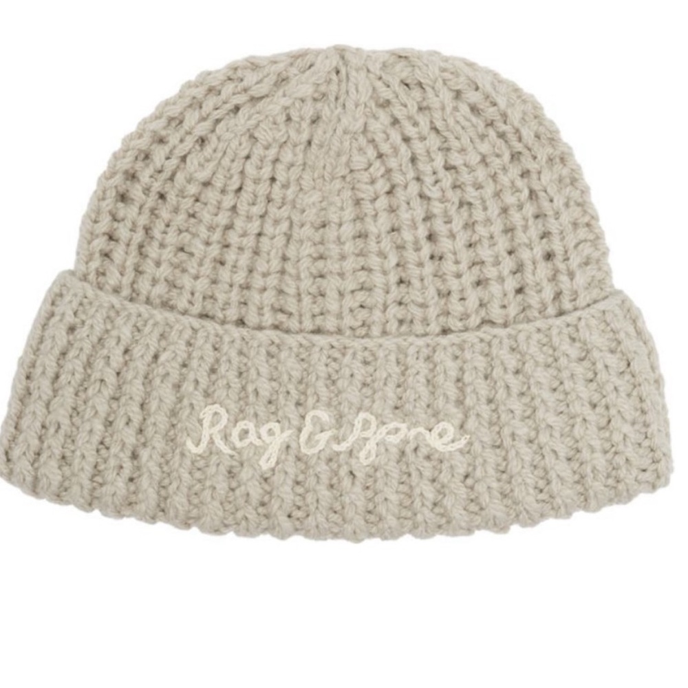 Rag & Bone Grey Chunky Hand Knit Wool Blend Embroidered Beanie